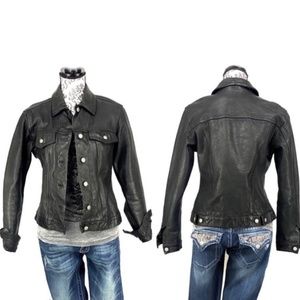 GAP- Cropped Leather Icon Trucker Jacket